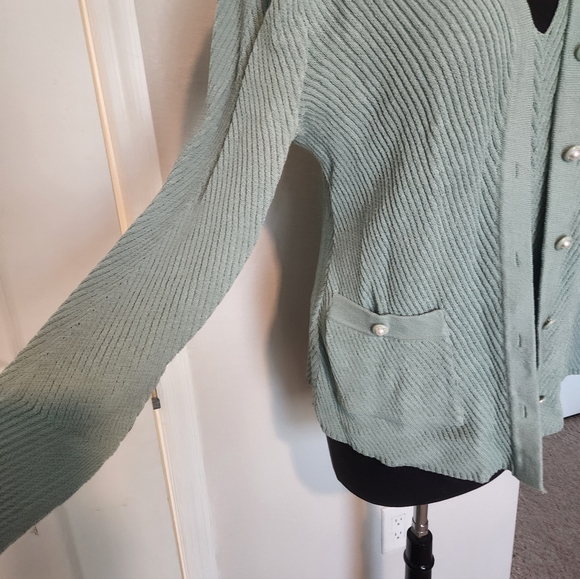 St. John Light Green Cardigan Sweater - Picture 2 of 11